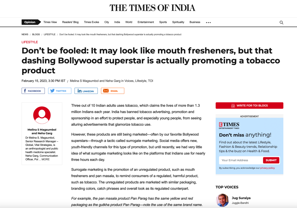 Don’t be fooled: It may look like mouth fresheners, but that dashing Bollywood superstar is actually promoting a tobacco product