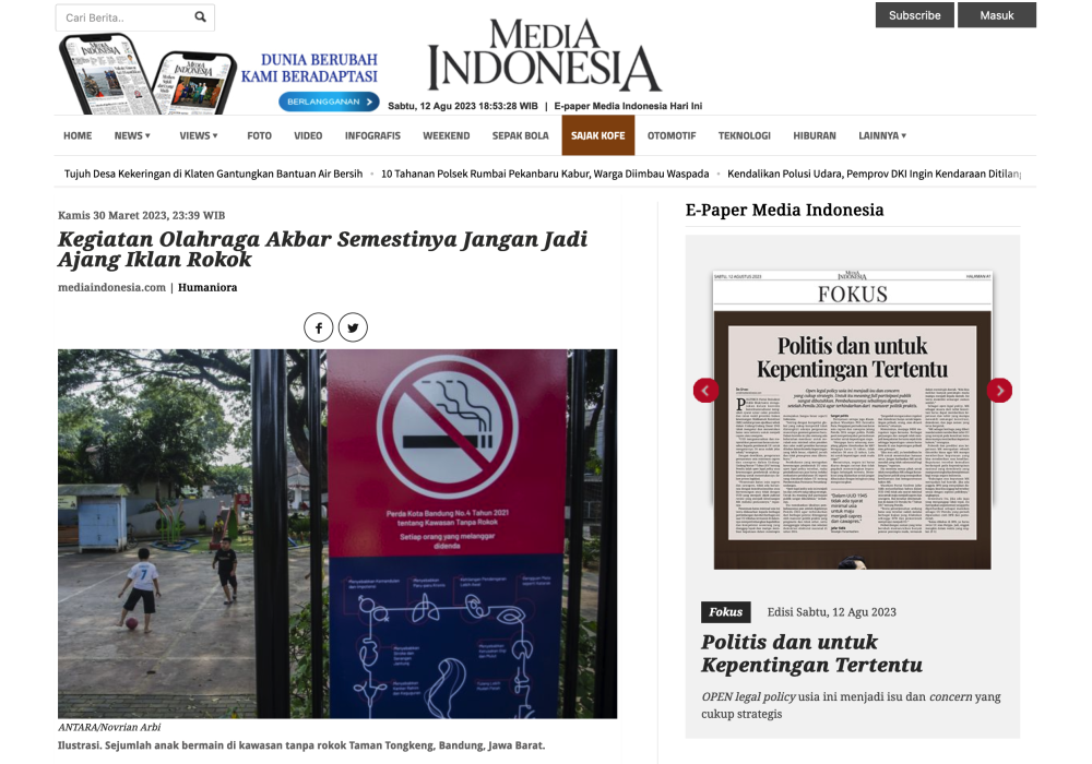 Kegiatan Olahraga Akbar Semestinya Jangan Jadi Ajang Iklan Rokok