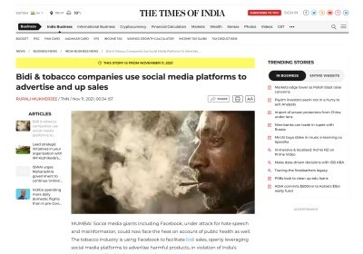 The tobacco industry is using Facebook to facilitate bidi sales, openly leveraging social media platforms to advertise harmful products, in violation of India’s tobacco control legislation, says a study.